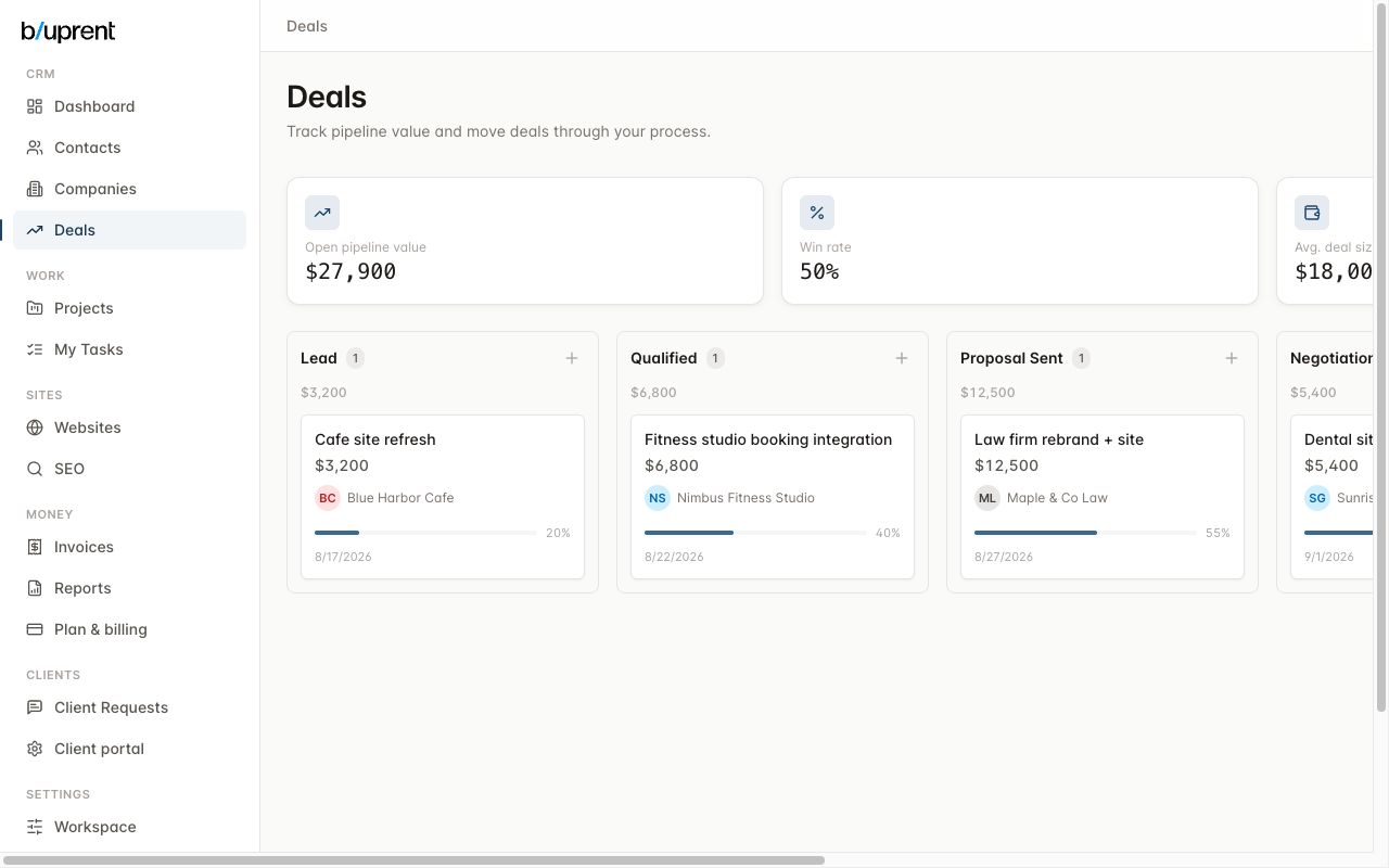 Deal pipeline kanban board